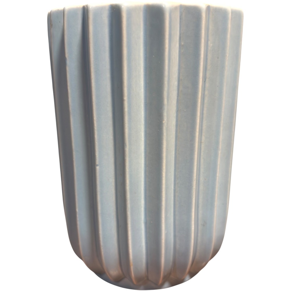 Red Wing USA Pottery Robin Egg Blue Light Blue Pleated Vase Mid Century Modern 7